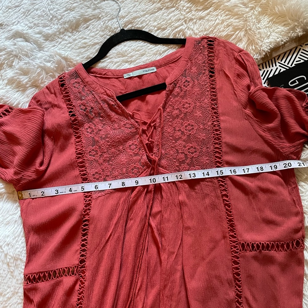 Maurices Boho dress large flowey cami liner neck tie cold shoulder cutout - Picture 9 of 11